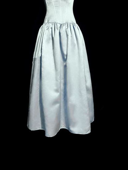 Vestido de fiesta vintage de satén azul cielo con tirantes finos, corte A, para verano, para 22 cumpleaños y 18 cumpleaños, W831