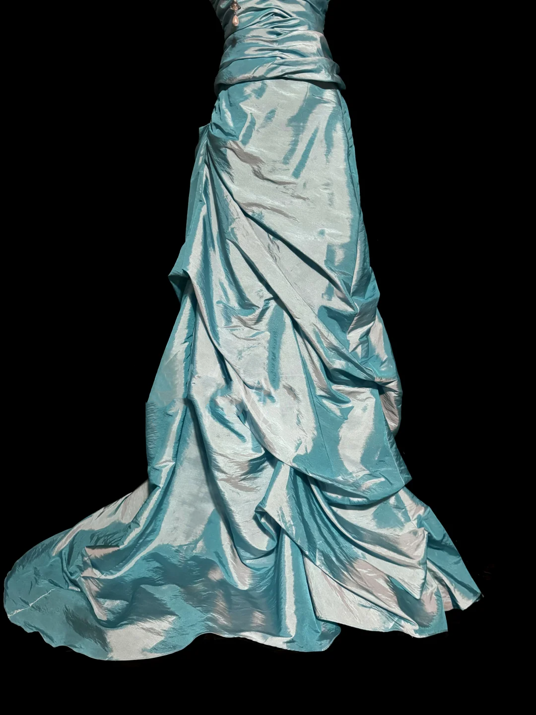 Hermoso vestido de fiesta de tafetán azul con escote corazón, largo para quinceañera, vestido formal de 15 años, vestido de dulces 16 W841