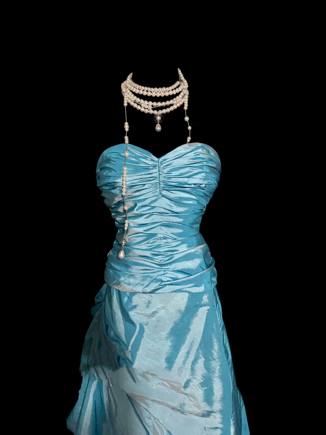 Hermoso vestido de fiesta de tafetán azul con escote corazón, largo para quinceañera, vestido formal de 15 años, vestido de dulces 16 W841
