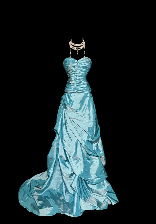 Hermoso vestido de fiesta de tafetán azul con escote corazón, largo para quinceañera, vestido formal de 15 años, vestido de dulces 16 W841