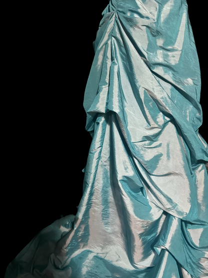 Hermoso vestido de fiesta de tafetán azul con escote corazón, largo para quinceañera, vestido formal de 15 años, vestido de dulces 16 W841