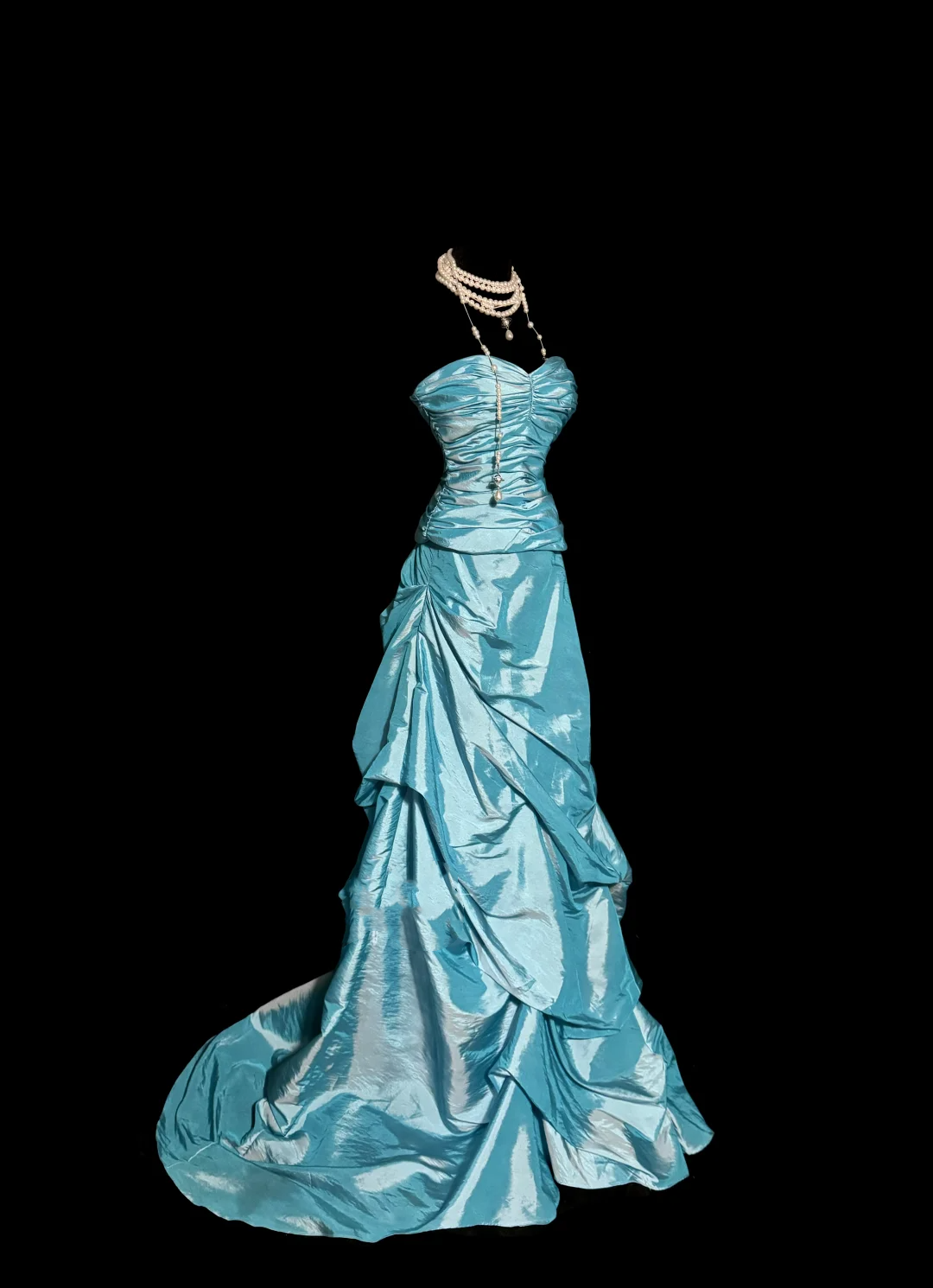 Hermoso vestido de fiesta de tafetán azul con escote corazón, largo para quinceañera, vestido formal de 15 años, vestido de dulces 16 W841