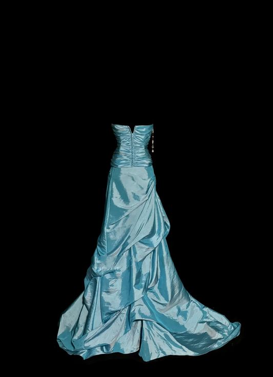 Hermoso vestido de fiesta de tafetán azul con escote corazón, largo para quinceañera, vestido formal de 15 años, vestido de dulces 16 W841