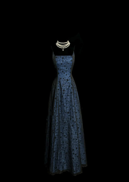 Vestidos de fiesta azul marino con encaje, estilo retro, de los años 50, con tirantes finos, corte A y elegante, para 21 cumpleaños, W862