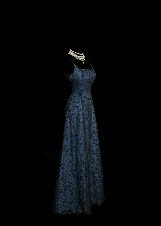 Vestidos de fiesta azul marino con encaje, estilo retro, de los años 50, con tirantes finos, corte A y elegante, para 21 cumpleaños, W862