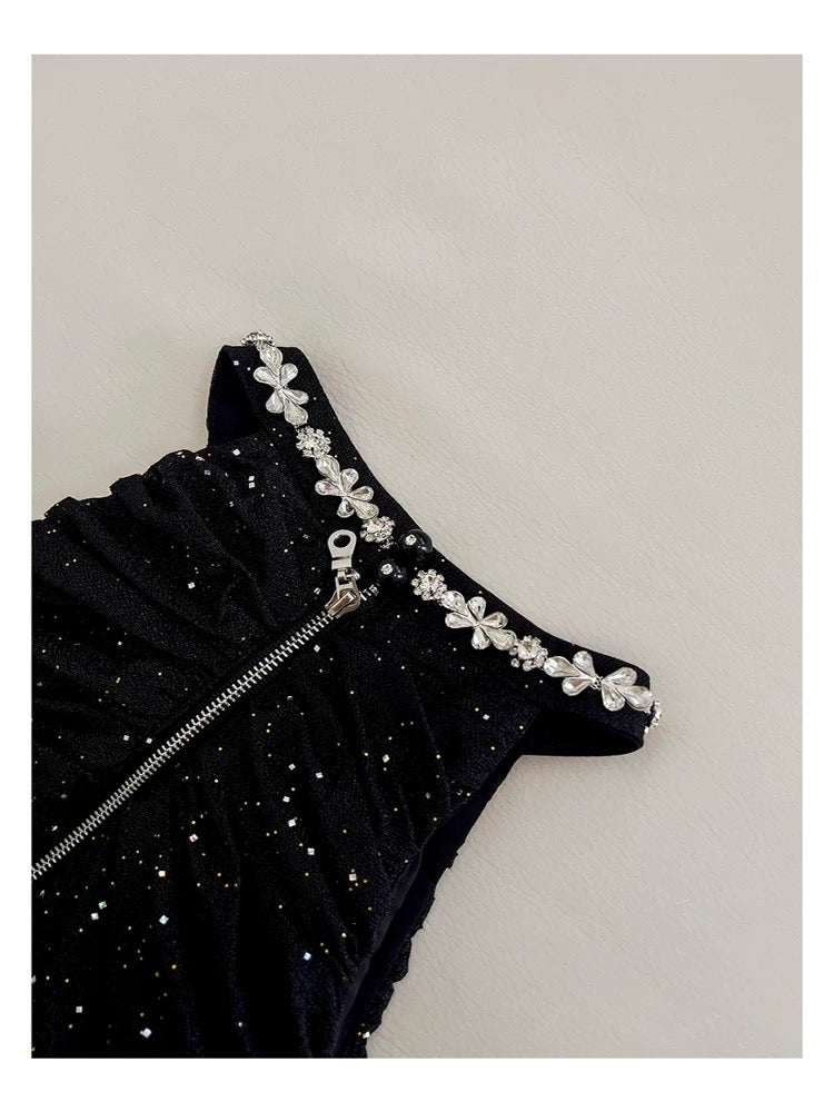 Bonito vestido negro de verano para adolescentes, con cuello alto, para 16 cumpleaños, minivestido de cóctel para 18 cumpleaños, W882
