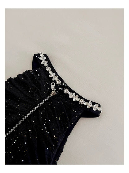 Bonito vestido negro de verano para adolescentes, con cuello alto, para 16 cumpleaños, minivestido de cóctel para 18 cumpleaños, W882