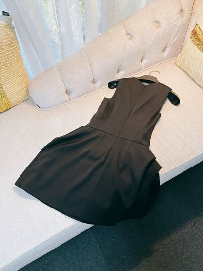 Vestido negro corto con escote redondo y corte en A para adolescentes, ideal para cumpleaños número 16, ideal para cócteles, W883
