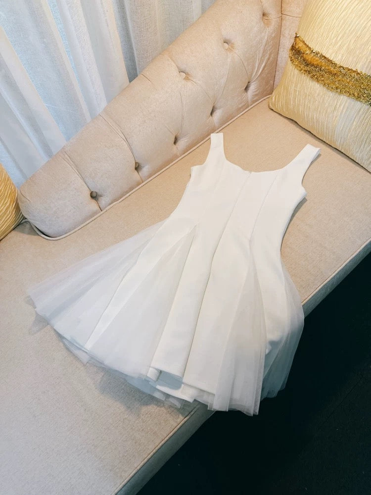 Bonito vestido blanco de verano para adolescentes, corte A, cuadrado, para 16 cumpleaños, minivestido de cóctel para 18 cumpleaños, W884