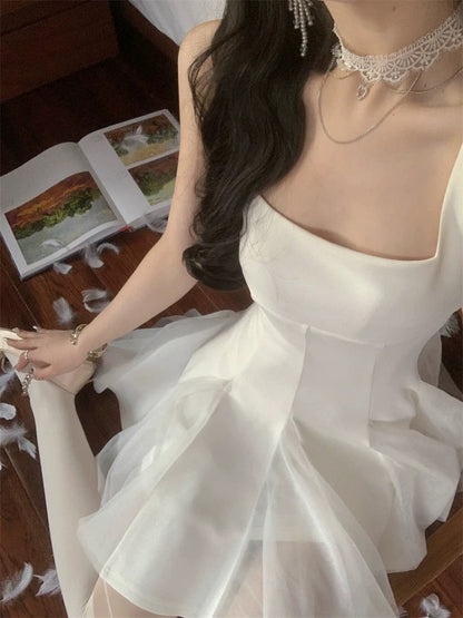 Bonito vestido blanco de verano para adolescentes, corte A, cuadrado, para 16 cumpleaños, minivestido de cóctel para 18 cumpleaños, W884