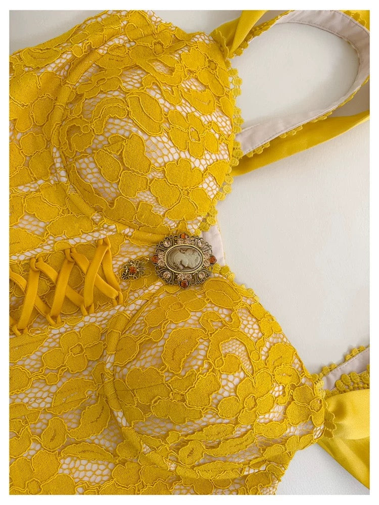 Bonitos vestidos de verano para adolescentes, con tirantes en forma de A y encaje amarillo, para 16 cumpleaños, minivestidos de cóctel para 18 cumpleaños, W891