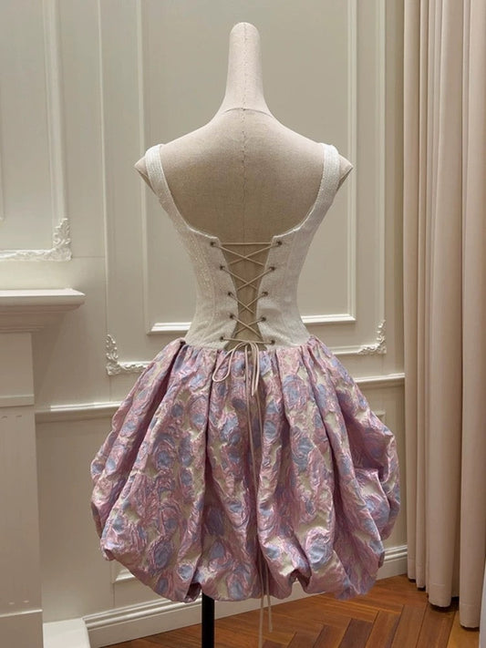 Vestido de fiesta con escote cuadrado y estampado floral para adolescentes, vestido de verano para 16 cumpleaños, minivestido para 18 cumpleaños, vestidos de cóctel para mujer W892