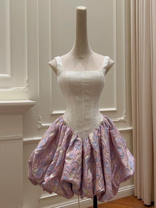 Vestido de fiesta con escote cuadrado y estampado floral para adolescentes, vestido de verano para 16 cumpleaños, minivestido para 18 cumpleaños, vestidos de cóctel para mujer W892