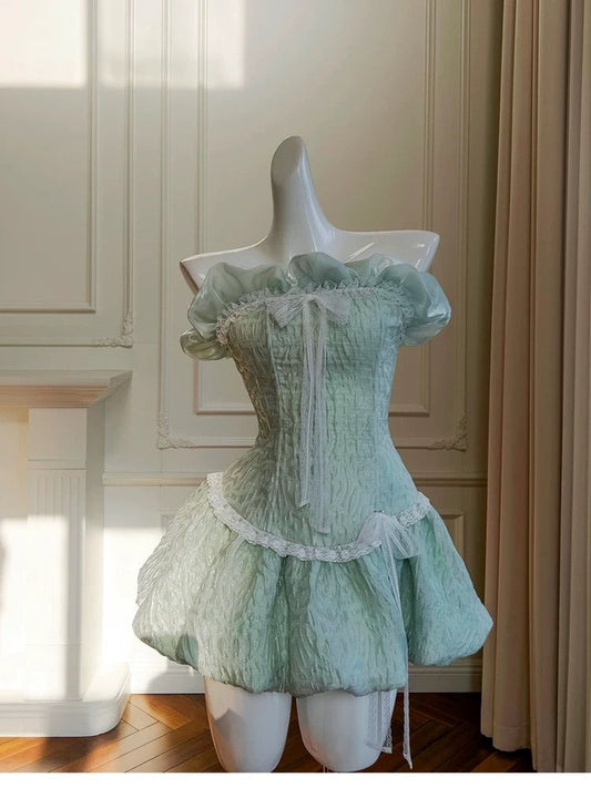Bonito vestido de fiesta sin tirantes verde menta para adolescentes, vestido de verano para 16 cumpleaños, minivestido para 18 cumpleaños, vestidos de cóctel para mujer W895