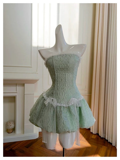 Bonito vestido de fiesta sin tirantes verde menta para adolescentes, vestido de verano para 16 cumpleaños, minivestido para 18 cumpleaños, vestidos de cóctel para mujer W895