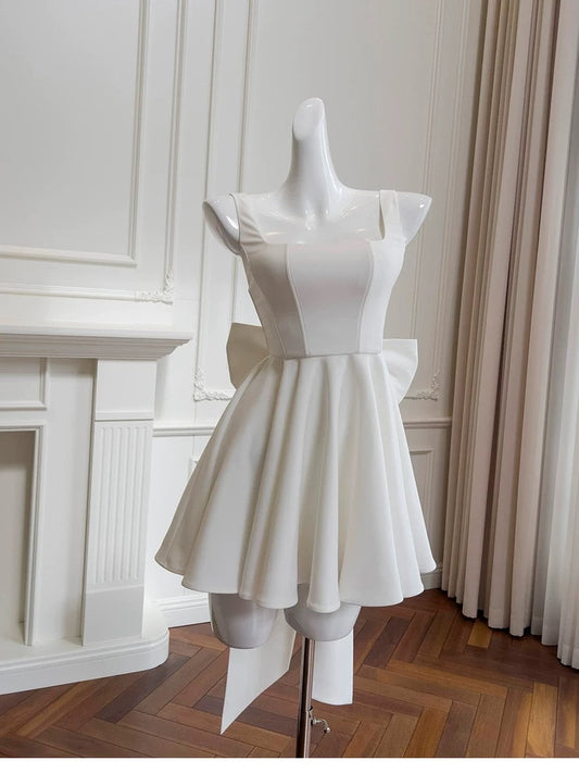 Vestido de fiesta blanco con escote cuadrado para adolescentes, vestido de verano para 16 cumpleaños, minivestido para 18 cumpleaños, vestidos de cóctel para mujer W903