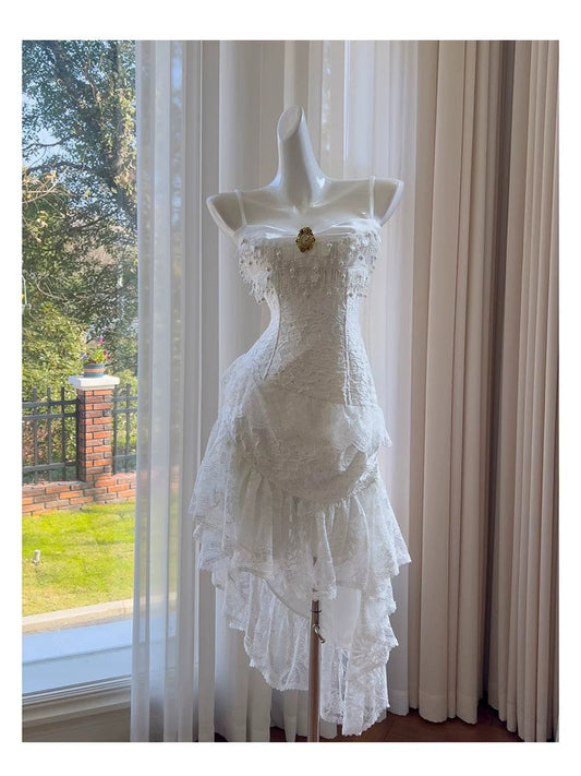 Vestidos de verano con tirantes finos, de encaje y corte alto para adolescentes, para cumpleaños número 16, vestido de cóctel para cumpleaños número 18, W906
