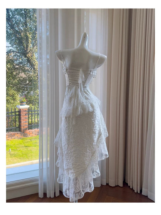 Vestidos de verano con tirantes finos, de encaje y corte alto para adolescentes, para cumpleaños número 16, vestido de cóctel para cumpleaños número 18, W906