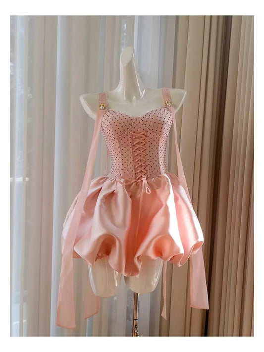 Vestido de fiesta con escote corazón, sin mangas, de satén rosa, para adolescentes, para cumpleaños número 16, minivestido de cóctel para cumpleaños número 18, W910