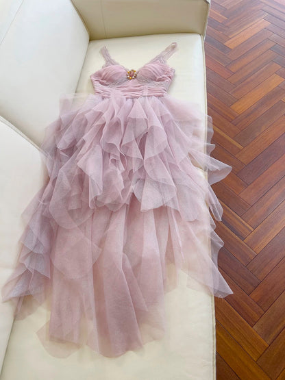 Hermosos vestidos de verano de tul lila sin mangas con escote corazón, de corte alto y bajo, para adolescentes, para cumpleaños número 16, vestido Hoco, atuendo para cumpleaños número 18, vestidos de cóctel para mujeres W911