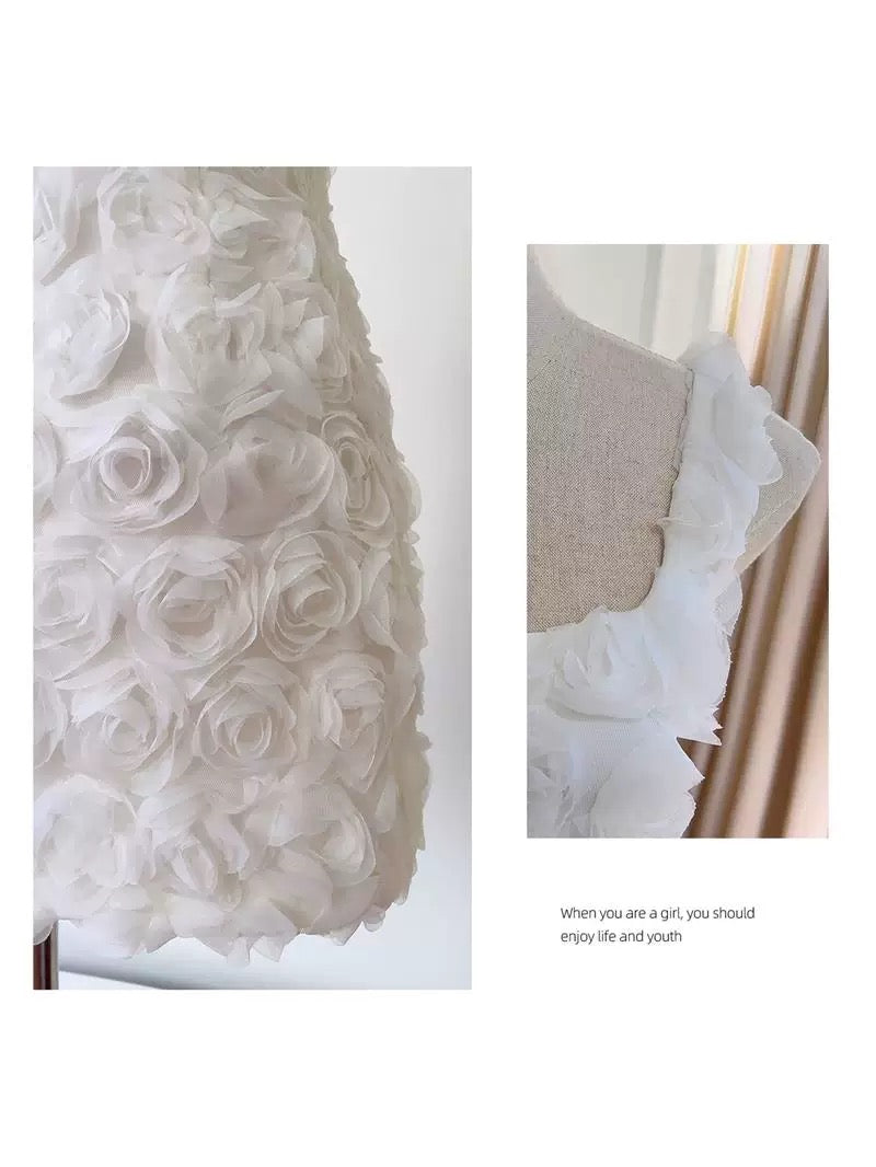Vestido corto de verano con escote cuadrado y estampado floral blanco para adolescentes, ideal para cumpleaños número 16, ideal para cócteles, W913