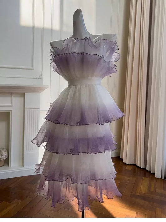 Lindo vestido de fiesta sin tirantes de tul lila para graduación de 8.º grado, vestido de regreso a casa, vestido de verano para escuela secundaria, vestido formal de Baddie Hoco, vestido de cóctel W917