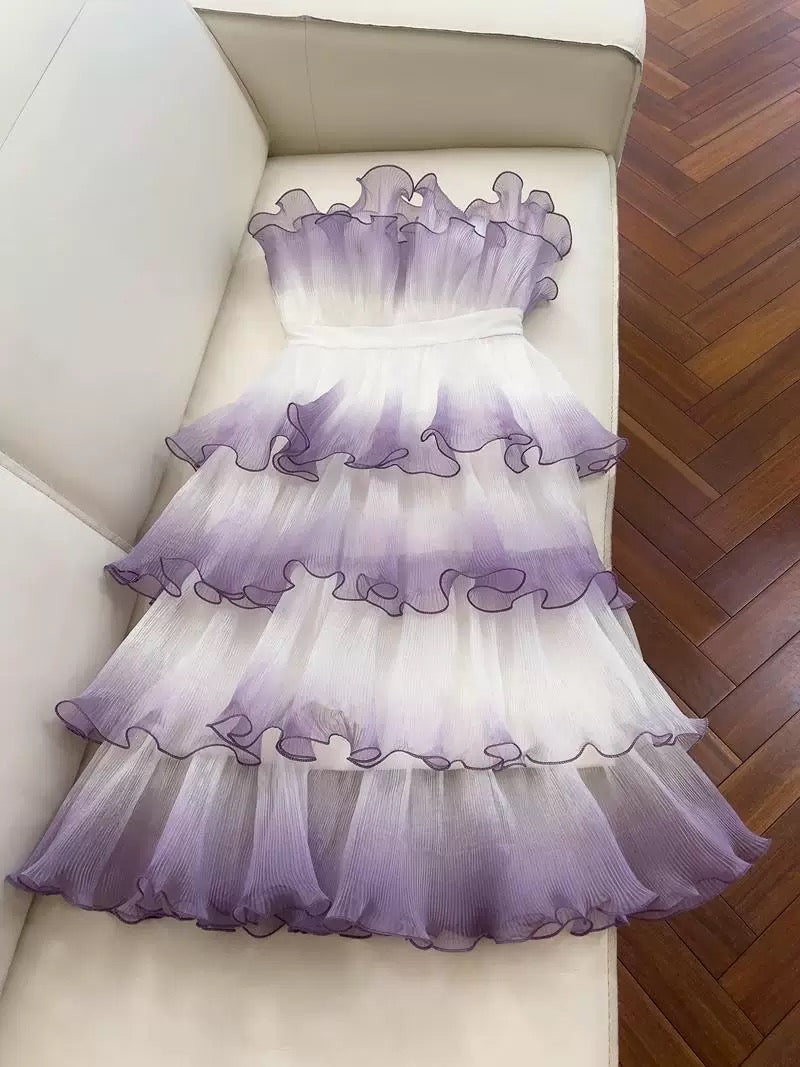 Lindo vestido de fiesta sin tirantes de tul lila para graduación de 8.º grado, vestido de regreso a casa, vestido de verano para escuela secundaria, vestido formal de Baddie Hoco, vestido de cóctel W917