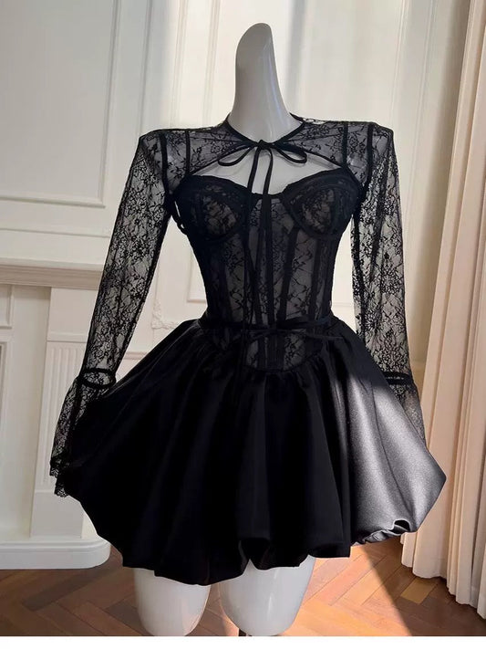 Vestido de fiesta moderno con tirantes finos y encaje negro, vestido formal corto para octavo grado, vestido de verano para escuela secundaria, vestidos de fiesta, trajes de cumpleaños W918