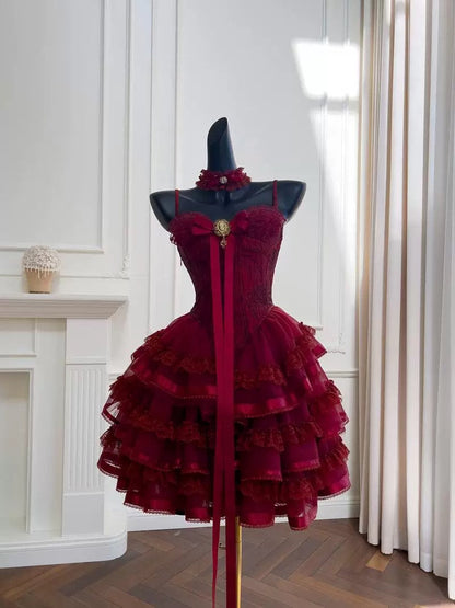 Vestido de fiesta con tirantes finos y encaje burdeos para graduación de 8.º grado, vestido de verano para escuela secundaria, vestido de cóctel W0921