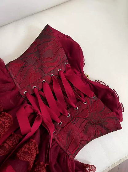 Vestido de fiesta con tirantes finos y encaje burdeos para graduación de 8.º grado, vestido de verano para escuela secundaria, vestido de cóctel W0921