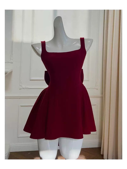 Vestido de fiesta de verano para octavo grado, de satén burdeos, sin mangas, estilo formal, corto, corte A, cuadrado, para escuela secundaria, cóctel, cumpleaños, W922