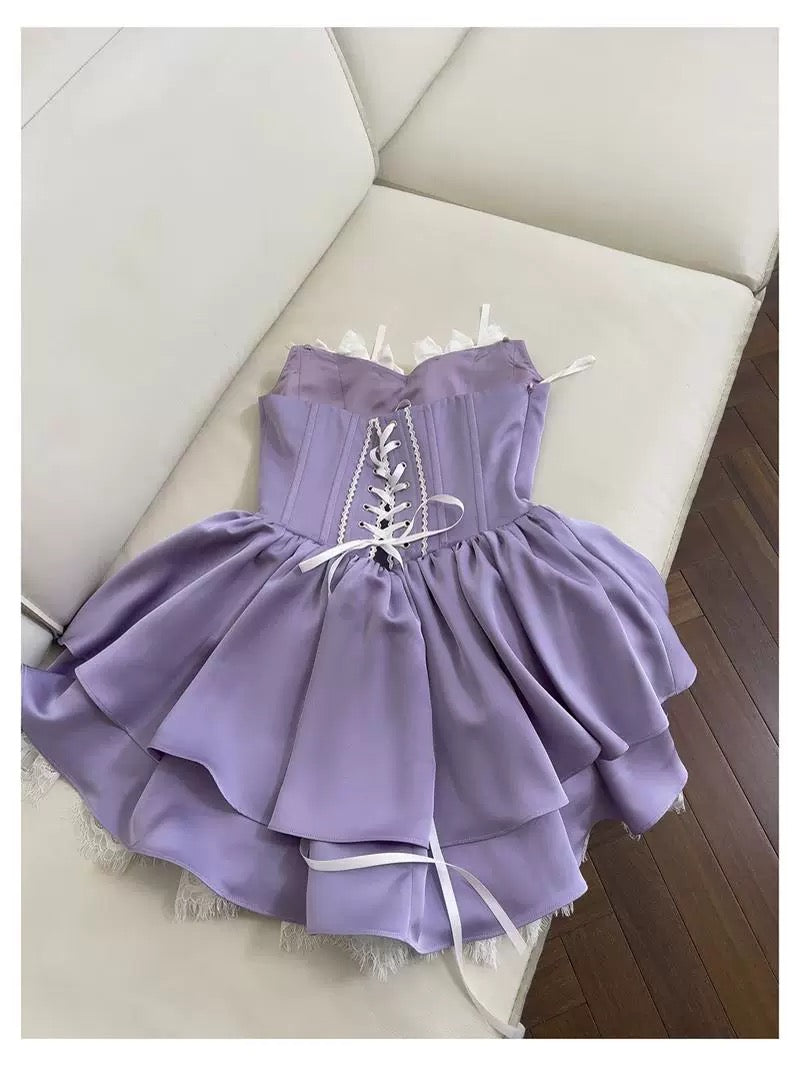 Vestido de fiesta moderno con escote corazón, de satén lila, sin mangas, formal, corto, para octavo grado, para regreso a casa, de verano, para escuela secundaria, vestido de cóctel, atuendos de cumpleaños, W925
