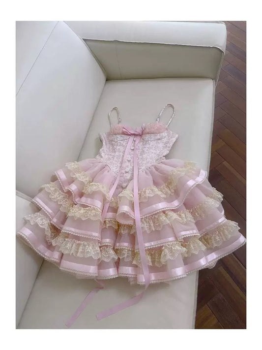 Vestido de fiesta moderno con tirantes finos, encaje rosa, sin mangas, formal, corto, para octavo grado, para fiesta de verano, para escuela secundaria, cóctel, cumpleaños, W927