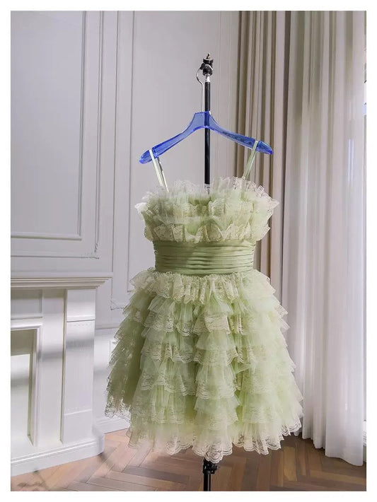 Vestido de fiesta moderno con tirantes finos, verde menta, sin mangas, formal, corto, para octavo grado, de verano, para escuela secundaria, de cóctel, para cumpleaños, W931