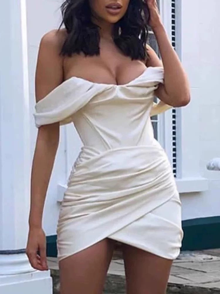 Vestido corto de satén con hombros descubiertos para fiesta de bienvenida de octavo grado, estilo moderno, para verano, para escuela secundaria, para cumpleaños, W932