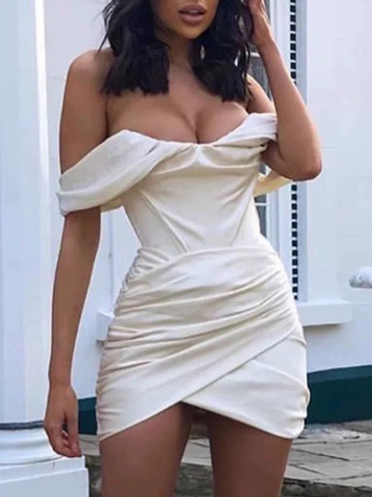 Vestido corto de satén con hombros descubiertos para fiesta de bienvenida de octavo grado, estilo moderno, para verano, para escuela secundaria, para cumpleaños, W932