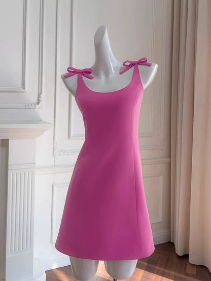 Vestido de fiesta de satén rosa, corto, elegante, con escote cuadrado y corte en A, para octavo grado, de verano, para escuela secundaria, de cumpleaños, W933