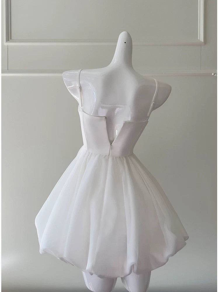 Vestido de fiesta de moda con tirantes finos, blanco, sin mangas, formal, corto, para octavo grado, para fiesta de verano, para escuela secundaria, cóctel, cumpleaños, W937