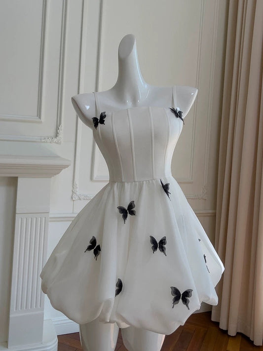 Vestido de fiesta de moda con tirantes finos, blanco, sin mangas, formal, corto, para octavo grado, para fiesta de verano, para escuela secundaria, cóctel, cumpleaños, W937