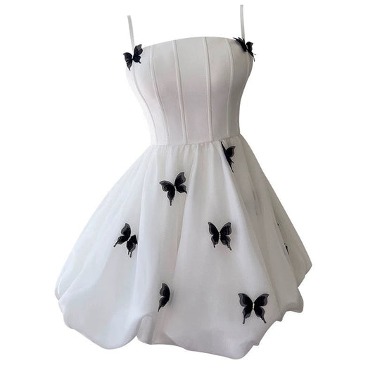 Vestido de fiesta de moda con tirantes finos, blanco, sin mangas, formal, corto, para octavo grado, para fiesta de verano, para escuela secundaria, cóctel, cumpleaños, W937