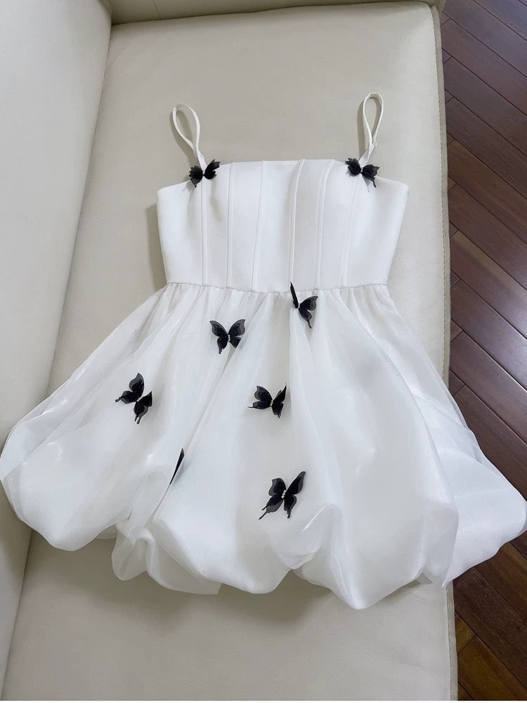 Vestido de fiesta de moda con tirantes finos, blanco, sin mangas, formal, corto, para octavo grado, para fiesta de verano, para escuela secundaria, cóctel, cumpleaños, W937