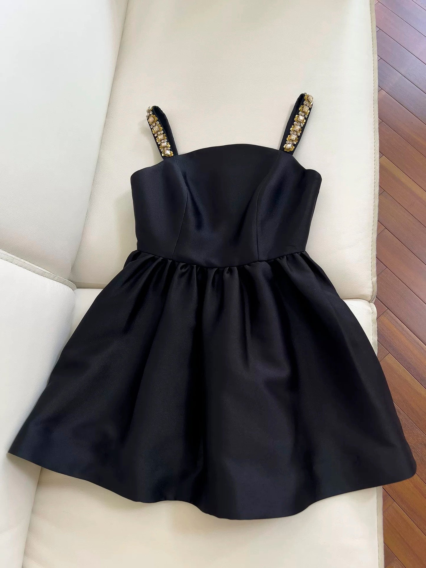 Vestido de fiesta moderno con tirantes, satén negro, sin mangas, formal, corto, para octavo grado, de verano, para escuela secundaria, de cóctel, para cumpleaños, W938