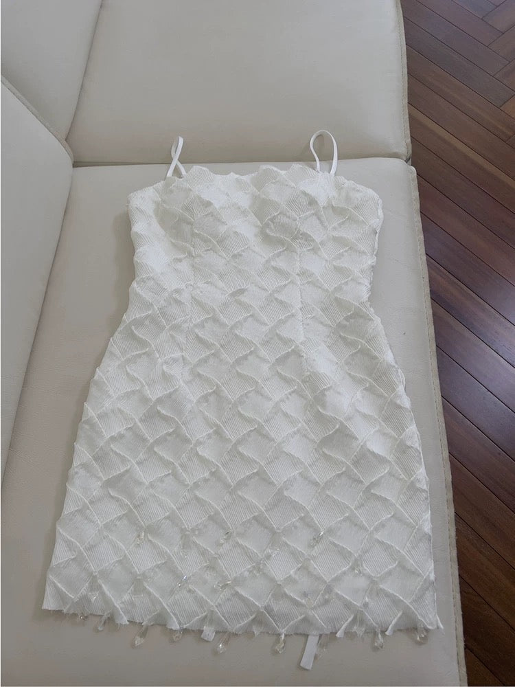 Vestido blanco corto y elegante con tirantes finos para fiesta de 8.º grado, de verano, para escuela secundaria, de cumpleaños, W938