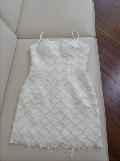 Vestido blanco corto y elegante con tirantes finos para fiesta de 8.º grado, de verano, para escuela secundaria, de cumpleaños, W938