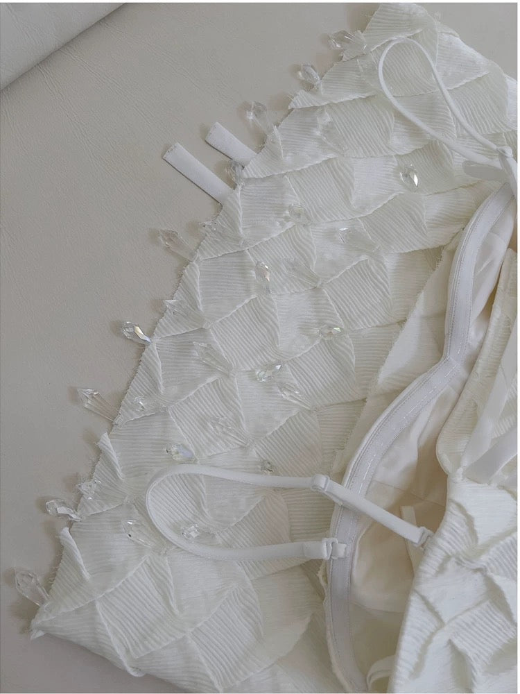 Vestido blanco corto y elegante con tirantes finos para fiesta de 8.º grado, de verano, para escuela secundaria, de cumpleaños, W938