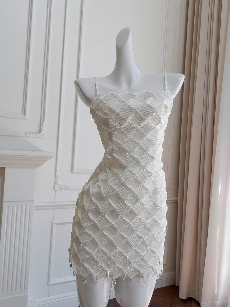 Vestido blanco corto y elegante con tirantes finos para fiesta de 8.º grado, de verano, para escuela secundaria, de cumpleaños, W938