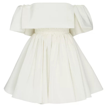Vestido de fiesta de satén corto, elegante, con hombros descubiertos, para octavo grado, de verano, para escuela secundaria, de fiesta, de cumpleaños, W948