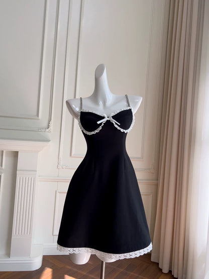Vestido negro de fiesta de graduación, corto, sin mangas, con tirantes finos, corte A, para octavo grado, de verano, para escuela secundaria, cóctel, cumpleaños, W954