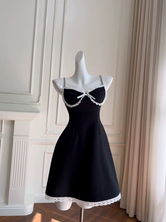 Vestido negro de fiesta de graduación, corto, sin mangas, con tirantes finos, corte A, para octavo grado, de verano, para escuela secundaria, cóctel, cumpleaños, W954