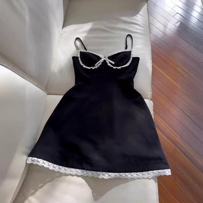 Vestido negro de fiesta de graduación, corto, sin mangas, con tirantes finos, corte A, para octavo grado, de verano, para escuela secundaria, cóctel, cumpleaños, W954